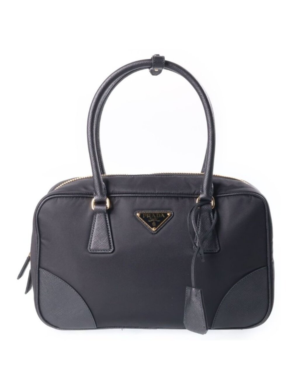 Prada Medium 2-Way Shoulder Handbag Nylon Leather Black